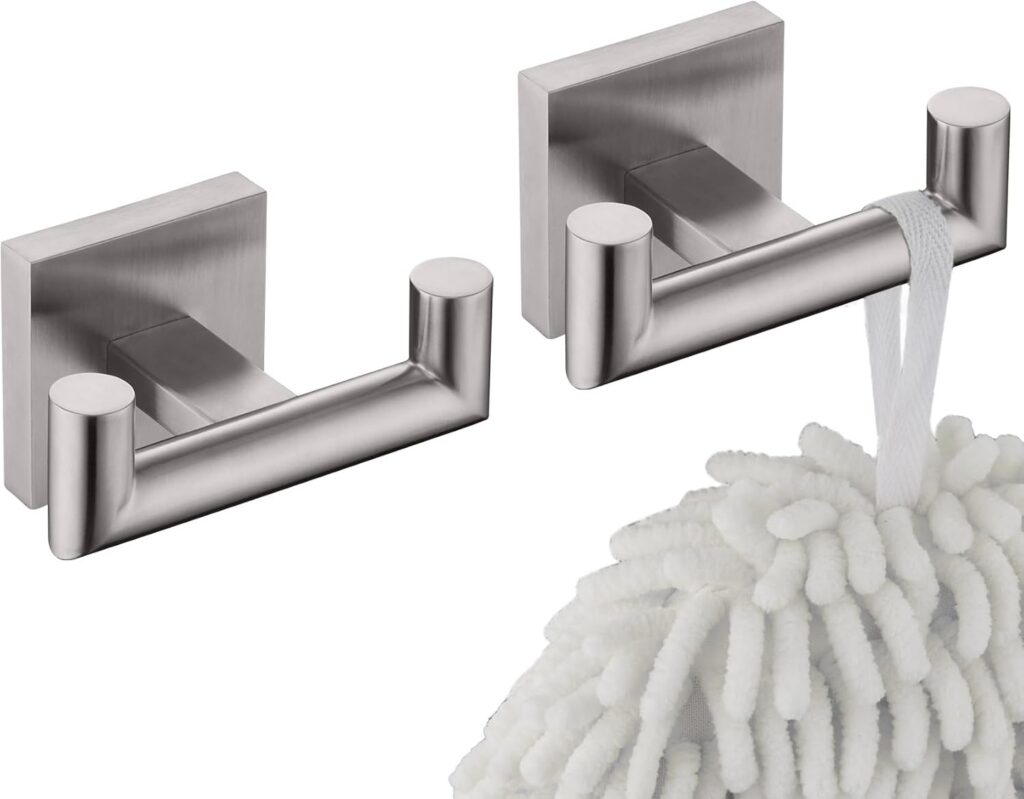 Square Base Steel Double Towel Hooks, 2 Pack