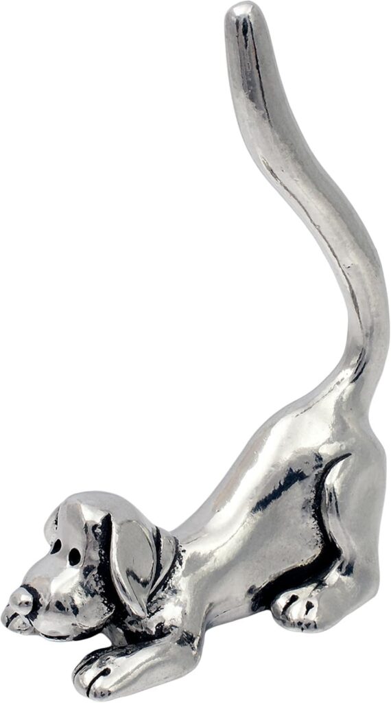 Stretching Dog Ring Holder in Polished Pewter