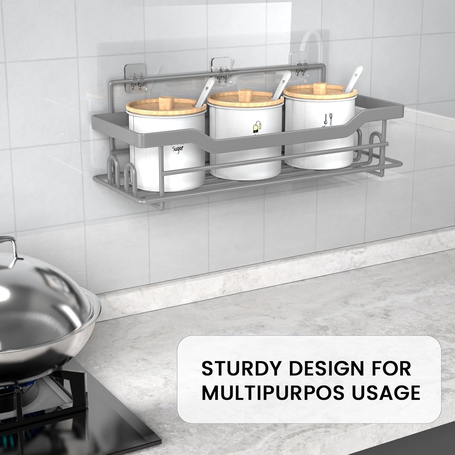 Adhesive Shower Basket in Paint Nickel - Image 4