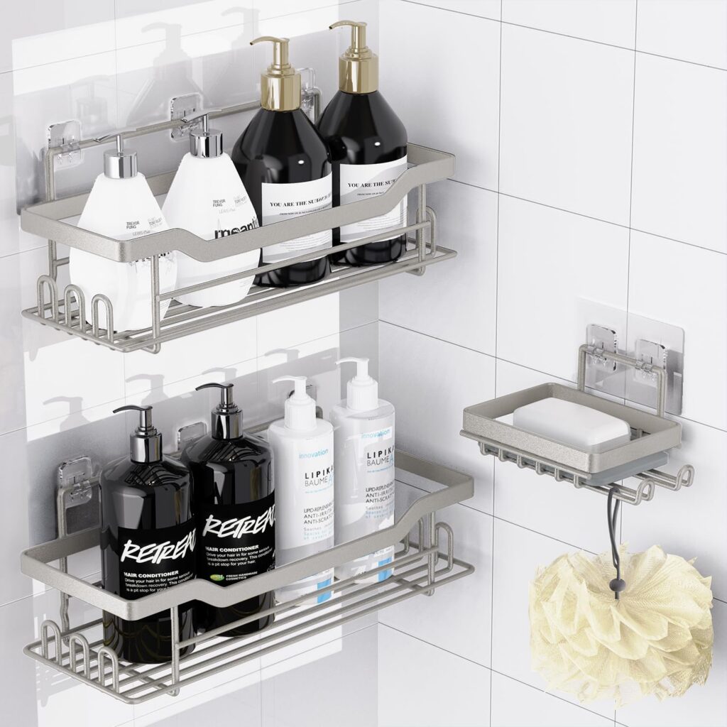 Adhesive Shower Caddy Set with Soap Holder, 3-Pack