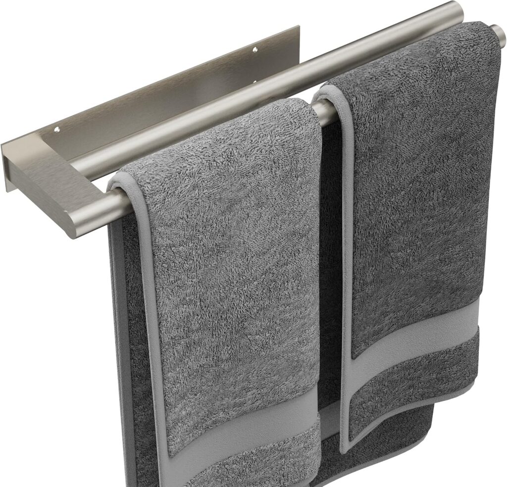 Adhesive Double Hand Towel Bar, Nickel, 15 Inch